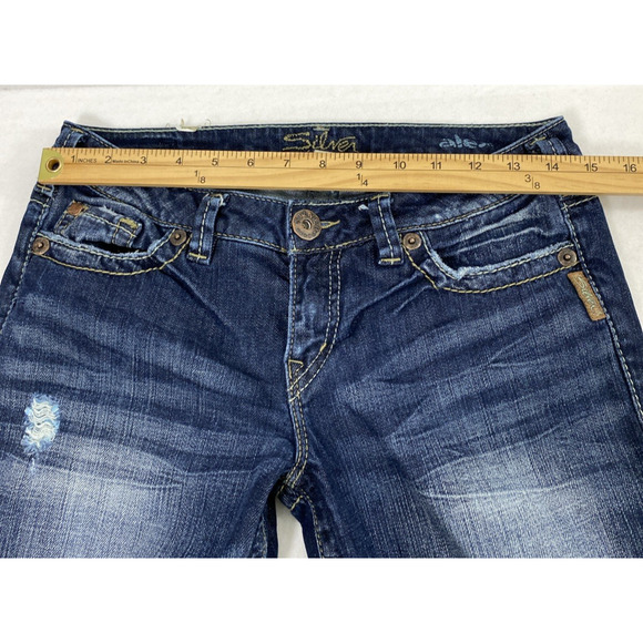Silver Alex Jeans Womens Size 29 Distress Destroyed Dark Wash Denim Low Rise - Picture 10 of 15